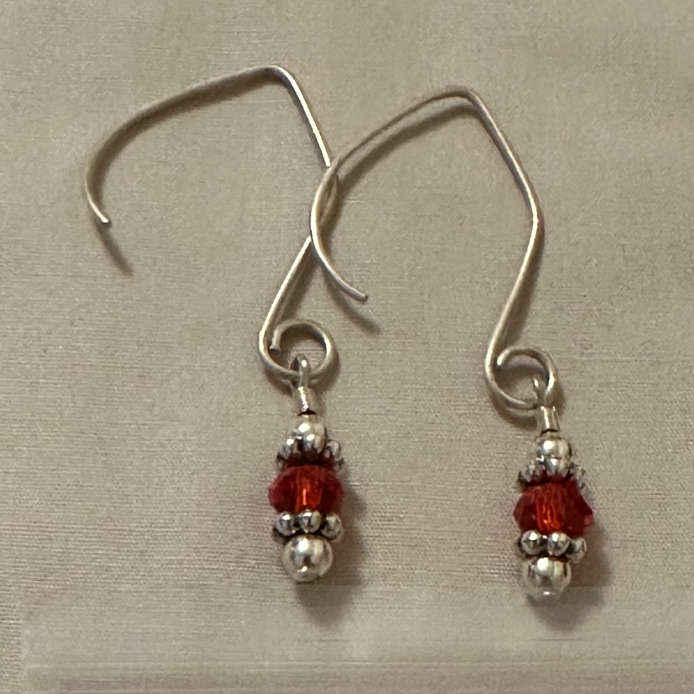 2/$15 Handmade NWOT red crystal and silver tone earrings